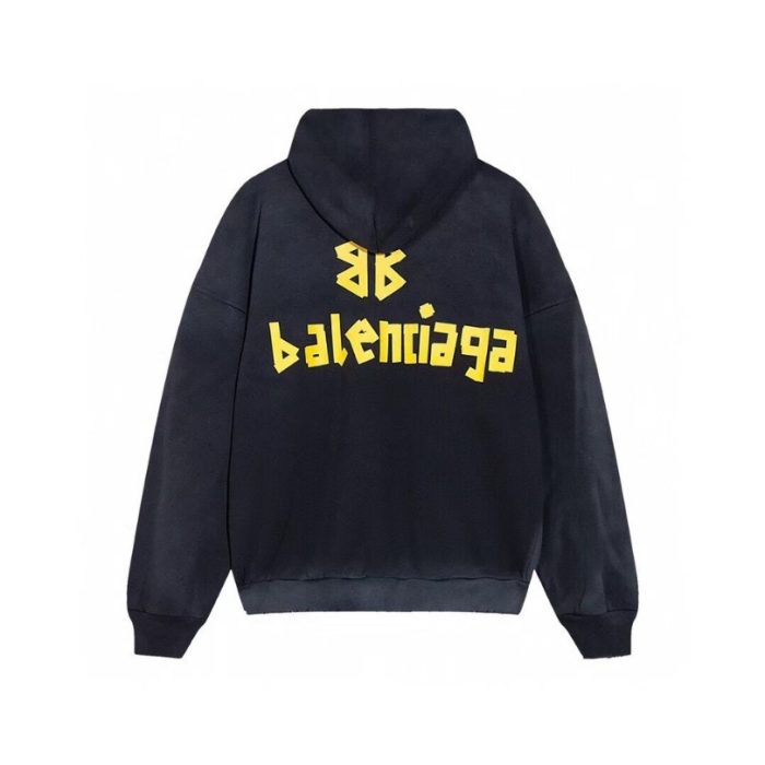 Hoodie Balenciaga BB Distressed Logo Black BL063 - Image 2