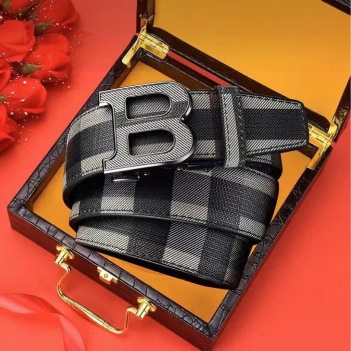 Belt Burberry Plaid with Metal B Buckle BY007 - Image 2