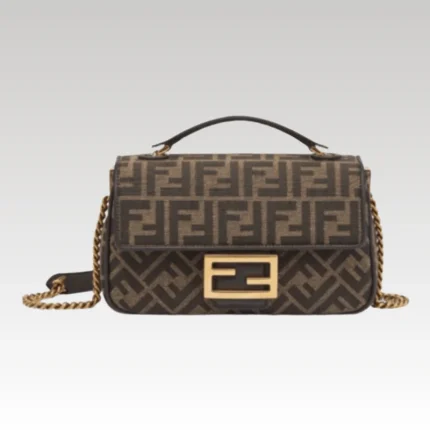 Bag Fendi Baguette Chain Midi In Tessuto Jacquard FF Marrone FE010 - Drip Slum