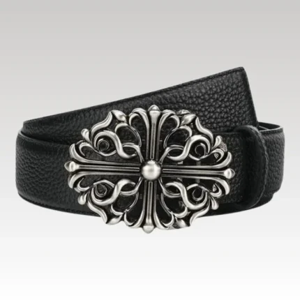 Belt Chrome Hearts Black Leather Silver Buckle CH065 - Drip Slum
