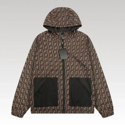 Hooded Fendi Eyes Jacket Black and Brown FE003 - Drip Slum