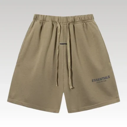 Shorts Essentials Beige with Logo Print EST004 - Drip Slum