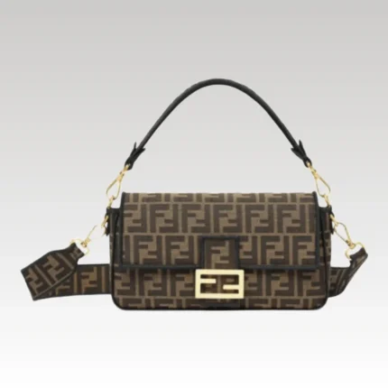 Shoulder Bag Fendi Baguette In Tessuto Jacquard FF Marrone FDW001 - Drip Slum
